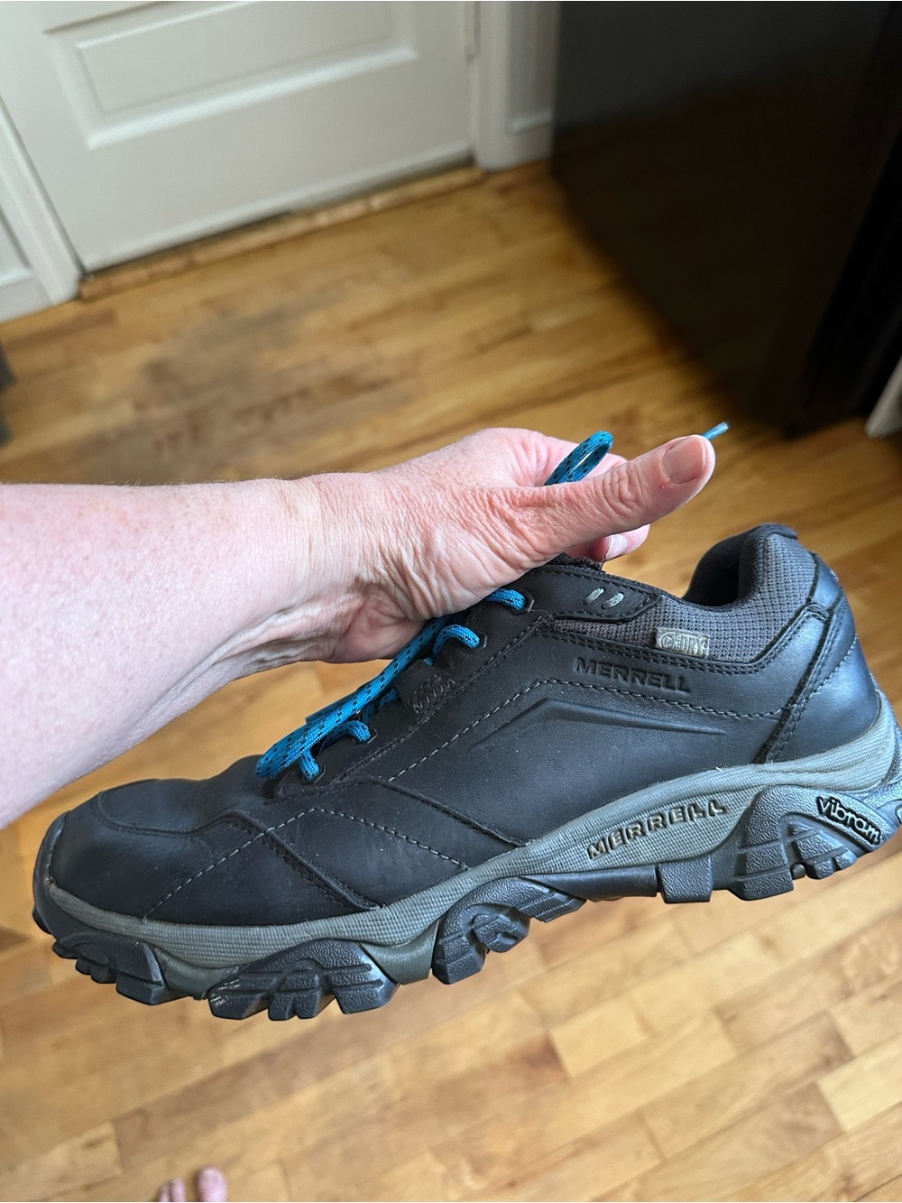 Merrell Black Trail Shoe with Blue Laces